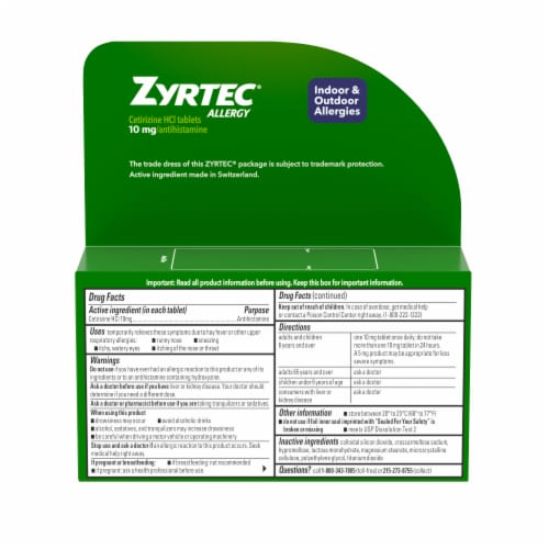 Zyrtec 24 Hour Allergy Relief Tablets Cetirizine HCl Perspective: bottom