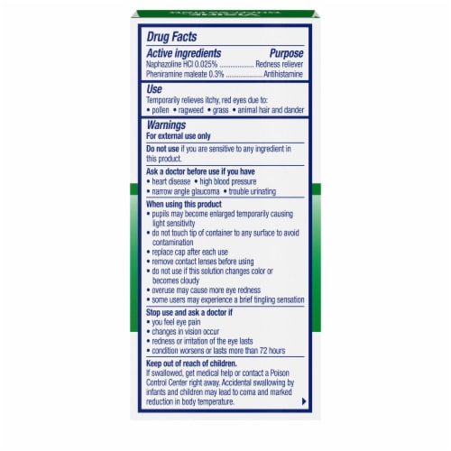 Visine Allergy Eye Relief for red itchy eyes Eye Drops Pheniramine Maleate & Naphazoline HCl Perspective: bottom