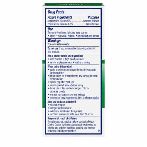 Visine Allergy Eye Relief for red itchy eyes Eye Drops Pheniramine Maleate & Naphazoline HCl Perspective: bottom