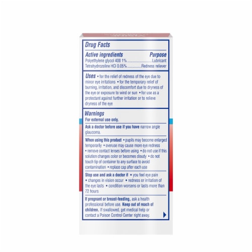 Visine Redness + Irritation Relief Eye Drops Polyethylene Glycol 400 & Tetrahydrozoline HCl Perspective: bottom