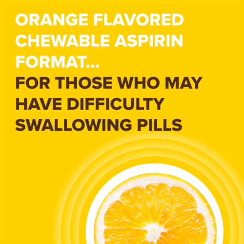 Bayer Chewable Aspirin Regimen Low Dose Pain Reliever Orange Tablets Perspective: bottom