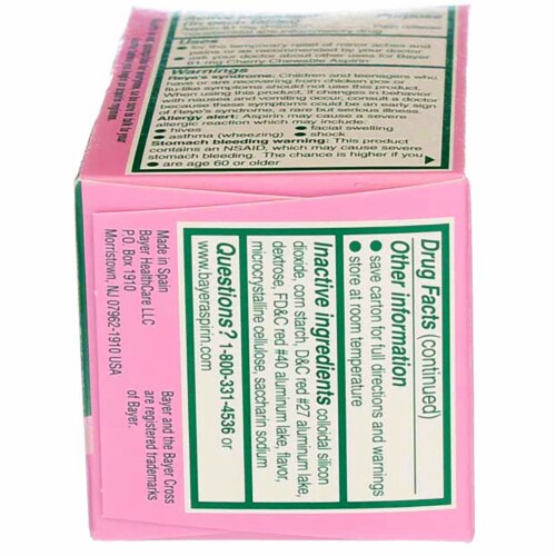 Bayer Low Dose Aspirin Pain Reliever Cherry Flavor Chewable Tablets - 81mg Perspective: bottom