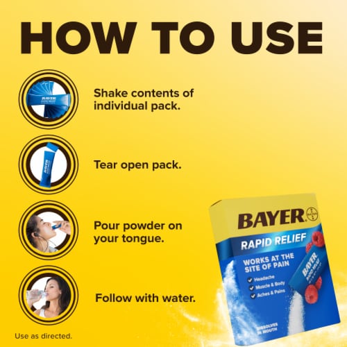 Bayer® Rapid Relief Raspberry Flavored Powder Packs Perspective: bottom
