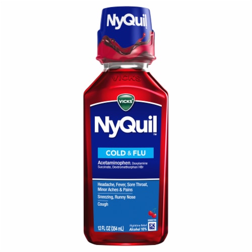 Vicks NyQuil Cold and Flu Medicine Acetaminophen Cherry Liquid Perspective: bottom