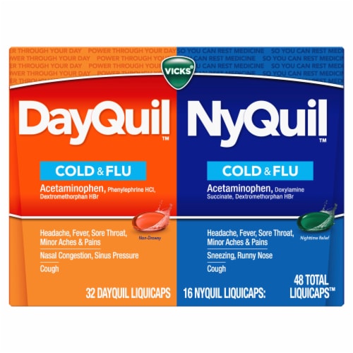 Vicks LiquiCaps DayQuil and NyQuil Cold Flu and Congestion Medicine Perspective: bottom