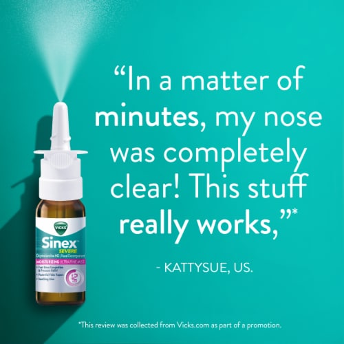 Vicks Sinex Severe Nasal Congestion Relief Moisturizing Ultra Fine Nasal Mist Oxymetazoline HCI Perspective: bottom