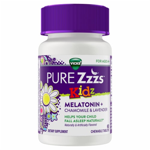 Vicks Pure Zzzs Kids Melatonin Sleep Aid Chewable Tablets Perspective: bottom