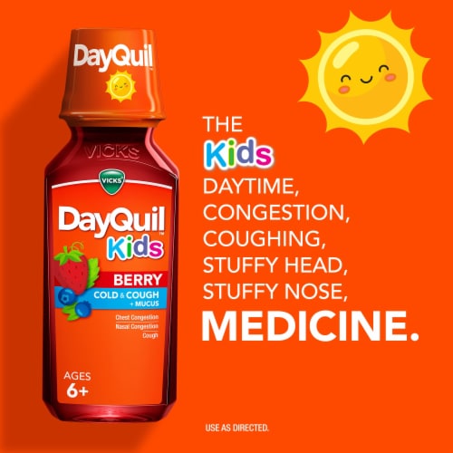 Vicks Dayquil Kids Cold & Cough + Mucus Berry Liquid Perspective: bottom
