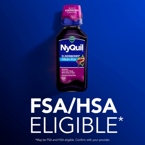 Vicks NyQuil Cold & Flu Relief Elderberry Liquid Perspective: bottom