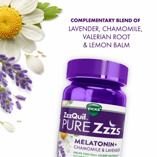 ZzzQuil Wildberry Vanilla Flavor PURE Zzzs Melatonin Sleep Aid Gummies Perspective: bottom
