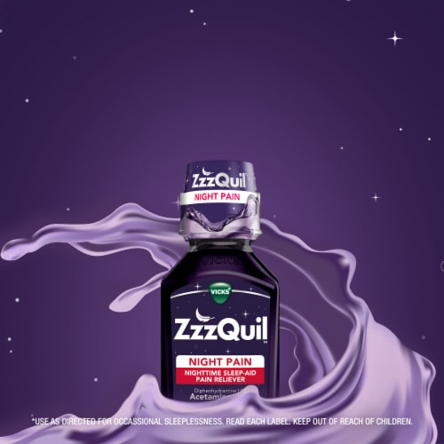 Vicks® ZzzQuil™ Midnight Berry Night Pain Nighttime Sleep-Aid Pain Reliever Perspective: bottom