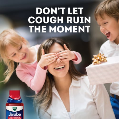 Vicks Jarabe Cough + Congestion Cherry Cold Medicine Perspective: bottom