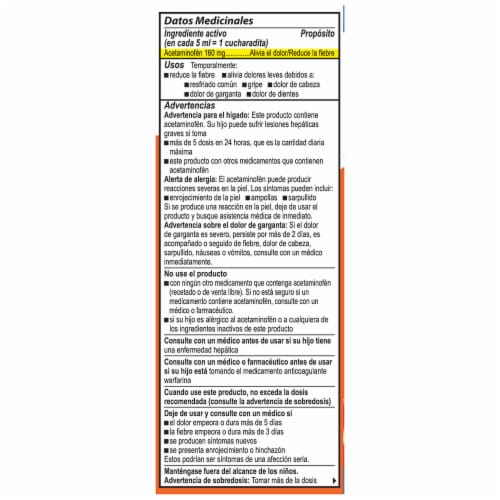 Bactimicina Children's Pain and Fever Reliever Acetaminophen Liquid, Ages 2-11 years, 4 fl oz Perspective: bottom