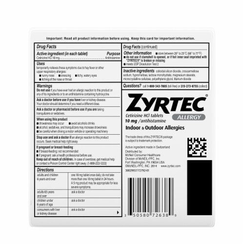 Zyrtec 24 Hour Allergy Relief Tablets With 10 Mg Cetirizine Hcl Perspective: bottom