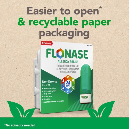 Flonase Allergy Relief Nasal Spray, 24 Hour Non Drowsy Allergy Medicine, Metered Nasal Spray Perspective: bottom