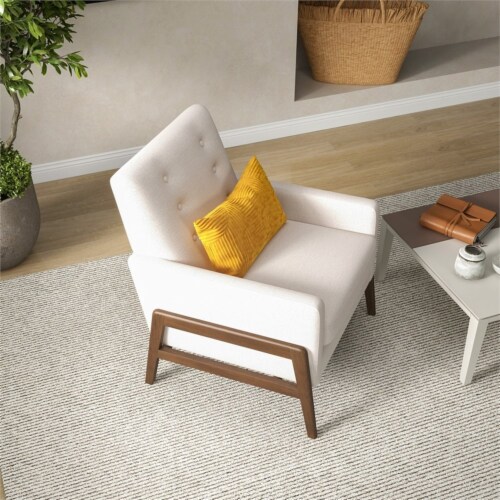 Steven Mid Century Modern Tufted Cream Fabric Linen Accent