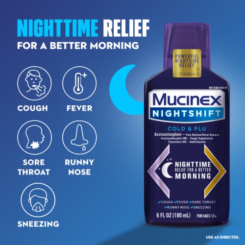 Mucinex Fast-Max DM Max & Mucinex Nightshift Cold & Flu Liquids Perspective: bottom