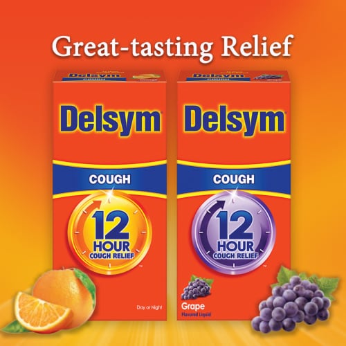 Delsym Adult Cough Grape Liquid Perspective: bottom