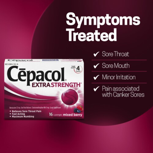 Cepacol Extra Strength Sore Throat & Cough Mixed Berry Lozenges Perspective: bottom