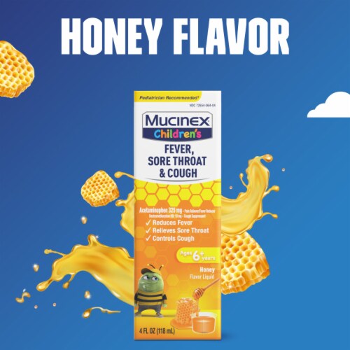 Mucinex® Children's Fever Sore Throat & Cough Honey Flavor Liquid Perspective: bottom