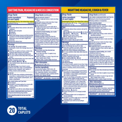 Mucinex Rapid Clear Pain, Headache & Mucus Congestion and Nighttime Caplets Perspective: bottom
