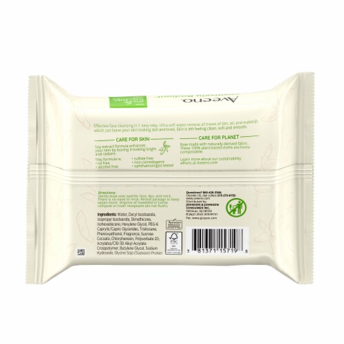 Aveeno Positively Radiant Clear Complexion Alcohol Free Makeup Removing Face Wipes Ultra Soft Perspective: bottom