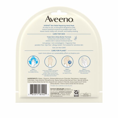 Aveeno Skin Relief Repairing Hand Mask 2 Single-Use Gloves Perspective: bottom