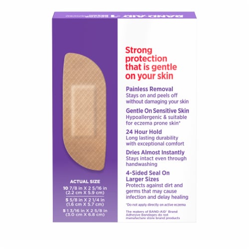 Band-Aid for Sensitive Skin Assorted Sizes Adhesive Bandages Perspective: bottom