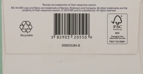 BD Nano™ 2nd Gen 32G Sterile Single Use Pen Needles Perspective: bottom