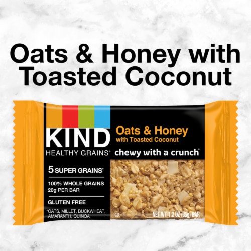 KIND HEALTHY GRAINS Gluten Free Oats & Honey with Toasted Coconut Healthy Snack Bars Perspective: bottom