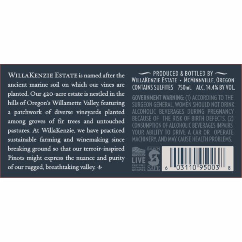 WillaKenzie Estate Pinot Noir Red Wine Perspective: bottom