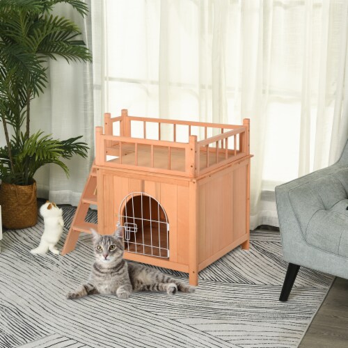 Wooden Pet House Dog Cat Puppy Room Bed Platform Bed Shelter Indoor Outdoor Perspective: bottom