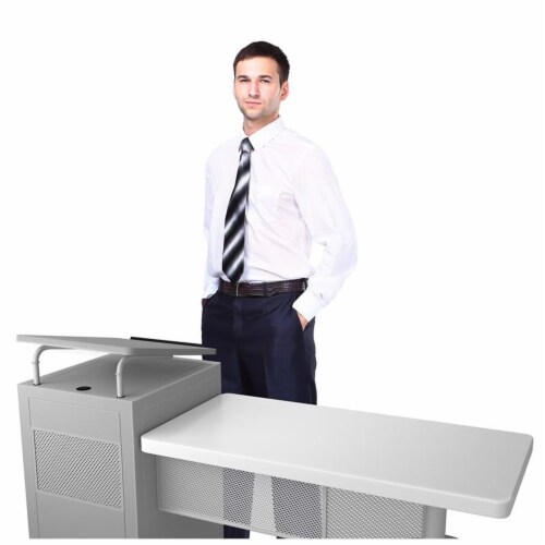 Oklahoma Sound Edupod Series Metal Teacher's Desk and Lectern Combo in Gray Perspective: bottom