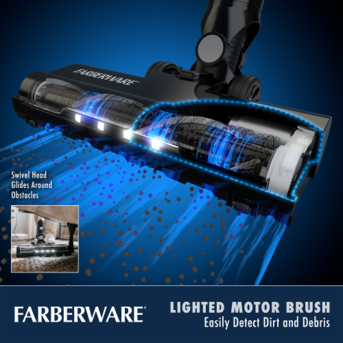 Farberware Classic Stick Vacuum Cleaner, Powerful Suction and Lighted Motor Brush for Carpet Perspective: bottom