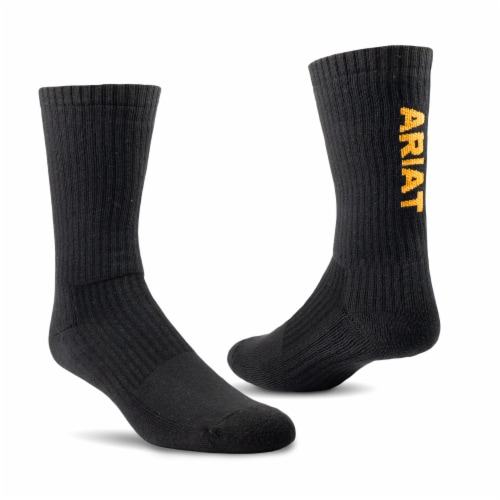 Ariat Work Black Premium Ringspun Cotton Crew Socks - Large Perspective: bottom