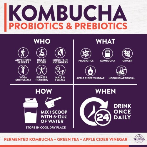 Natural Kombucha Powder Probiotic Supplement - On-The-Go Powder (Mix with Water and Drink) Perspective: bottom