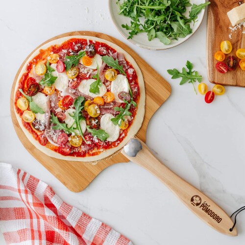 Chef Pomodoro Bamboo Pizza Paddle with Foldable Wood Handle for Easy Storage Perspective: bottom