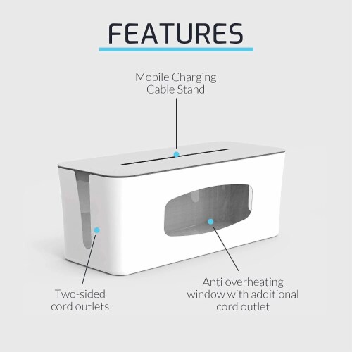 ZBRANDS White Large Cable Management Box with Cooling Window | Hide Cords, Power Strips Perspective: bottom