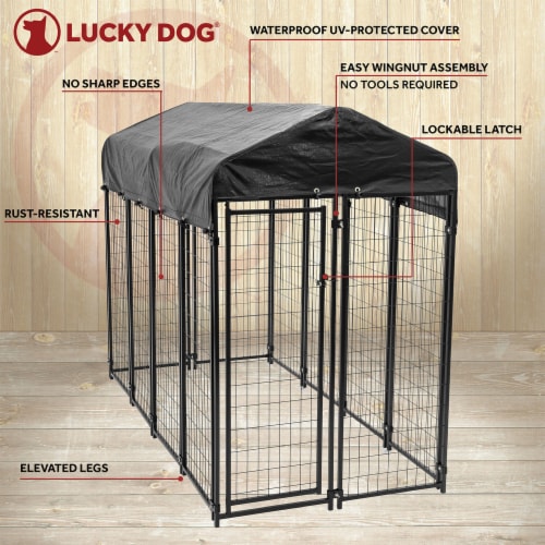 Lucky Dog Uptown Large Outdoor Covered Kennel Secure Fenced Pet Dog Crate Black 1 Piece Metro Market