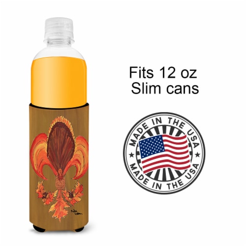 Thanksgiving Turkey and Fall Leaves Fleur de lis Ultra Hugger for slim cans Perspective: bottom