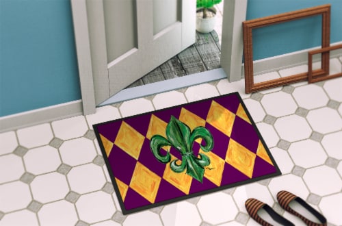 Carolines Treasures 8133MAT Mardi Gras Fleur de lis Purple Green and Gold Doorm Perspective: bottom