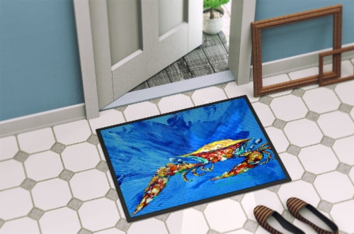 Carolines Treasures MW1163MAT Big Spash Crab in blue Doormat 18x27 Perspective: bottom