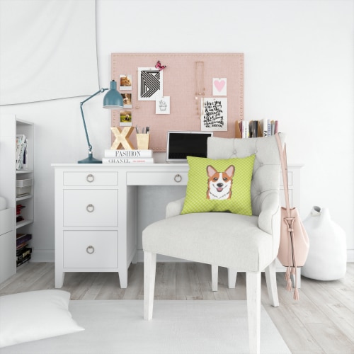 Carolines Treasures  BB1316PW1414 Checkerboard Lime Green Corgi Fabric Decorativ Perspective: bottom