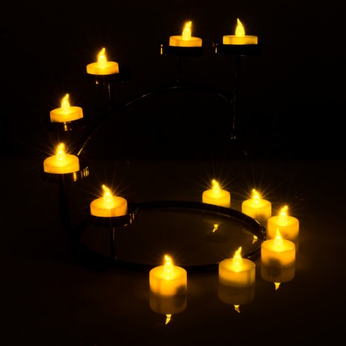 24pcs LED Tea Lights Timer Flameless Flickering Candles Amber Yellow Décor Perspective: bottom