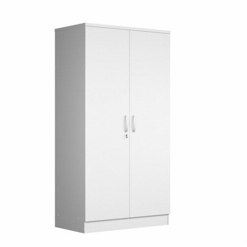 Better Home Products Harmony Wood Two Door Armoire Wardrobe Cabinet in White Perspective: bottom