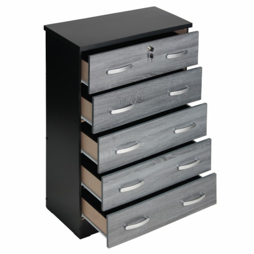Better Home Products Cindy 5 Drawer Chest Wooden Dresser with Lock