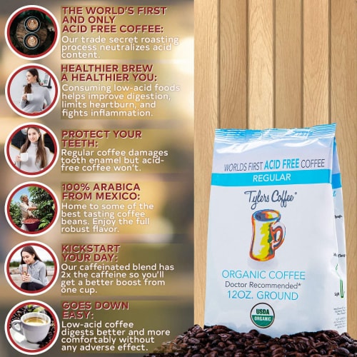 Tyler’s No Acid Organic Ground Coffee, Arabica Full Flavor, 12 oz Perspective: bottom