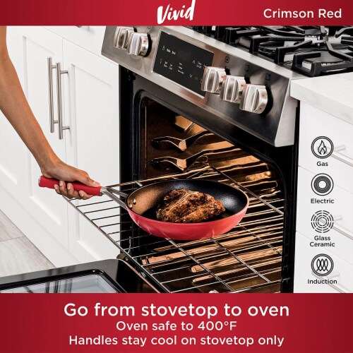 Ninja Foodi NeverStick Vivid Oven Safe All Range Non Stick 8 Fry Pan, Crimson Perspective: bottom
