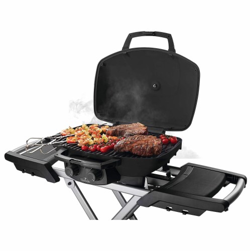 Napoleon TravelQ 285X Portable Propane Gas Grill w/ Scissor Cart & Griddle, Blue Perspective: bottom