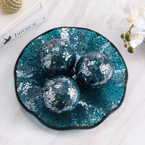 WHOLE HOUSEWARES | 11.5  Glass Mosaic Decorative Centerpiece Tray Turquoise | Home Décor Perspective: bottom